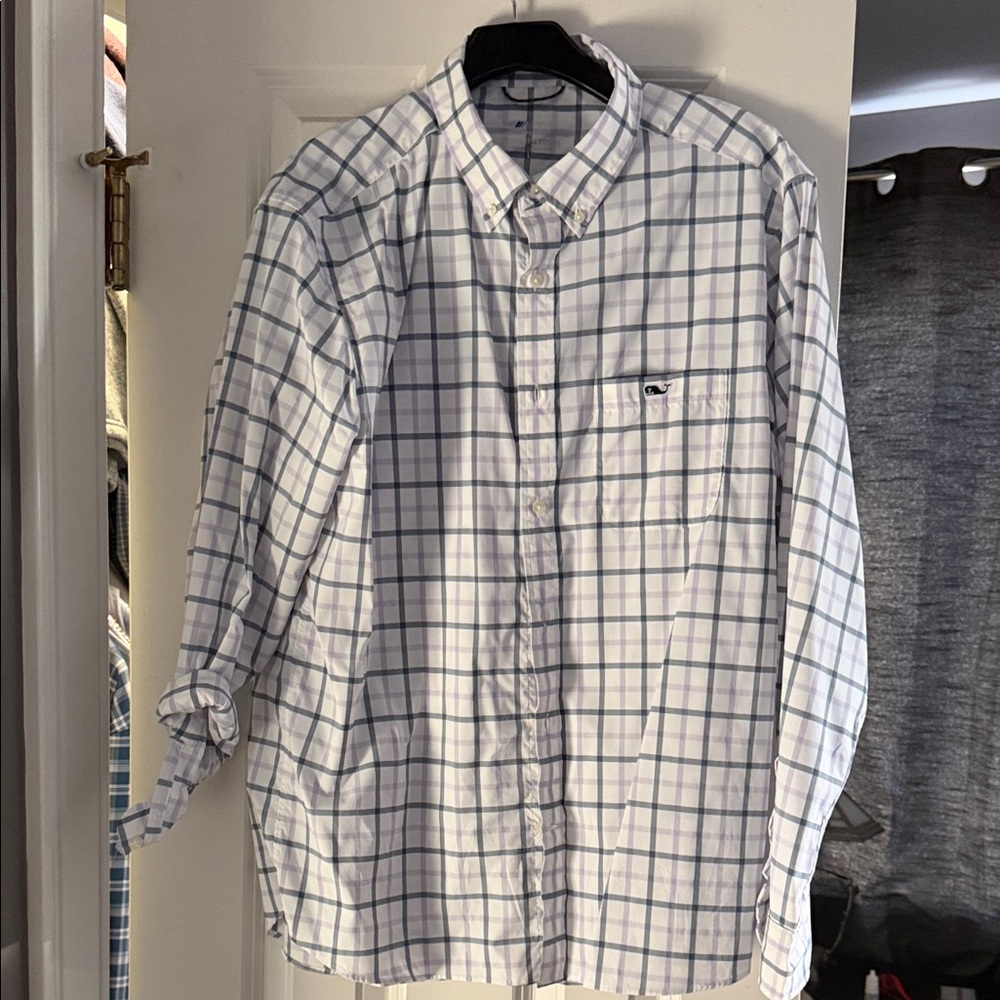 Vineyard Vines White and Blue Plaid Shirt